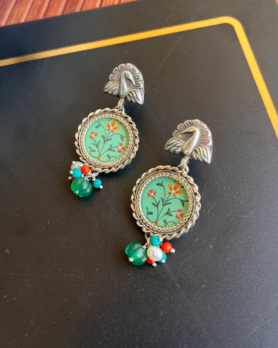 Peacock Green Glass Earrings