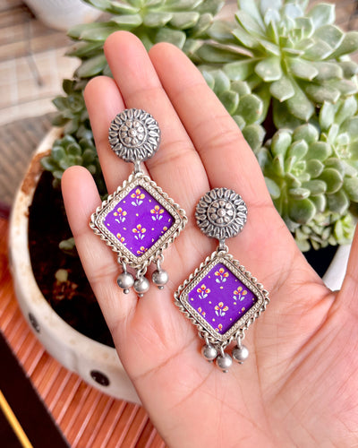 Purple Rhombus Glass Earrings