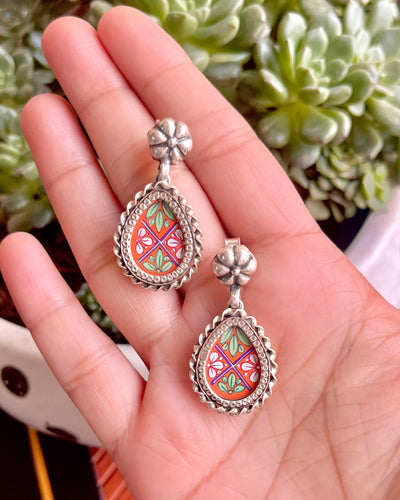Mini Orange Rangoli Glass Earrings
