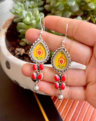 Yellow Coral Glass Earrings