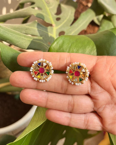 Ashtakona Navaratna Kundan Studs