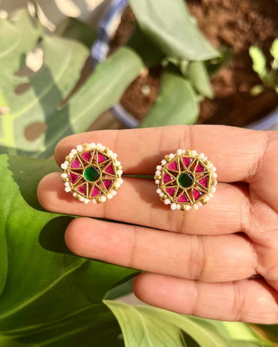 Ashtakona Gulabi Kundan Studs