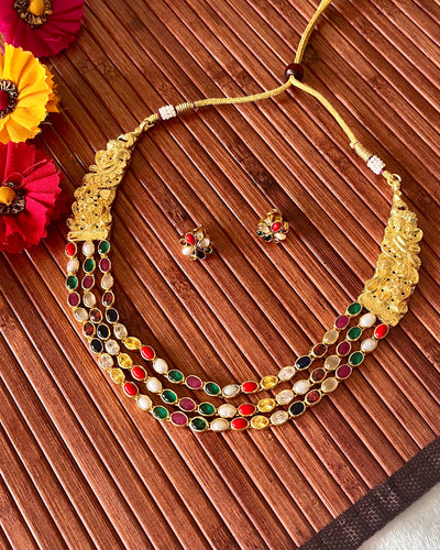 Navaratan Nakshi Layered Necklace Set