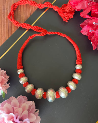 Round Beads Dholki Mala - Red